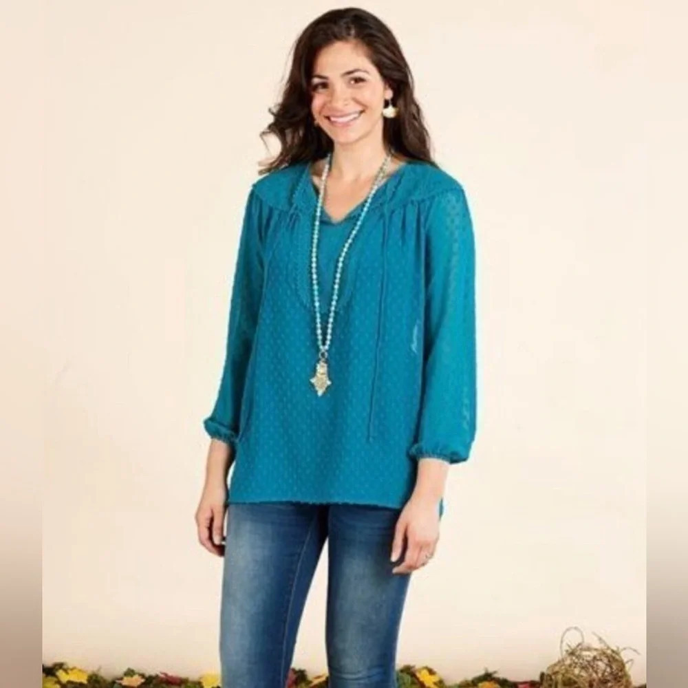 Matilda Jane Swiss dot eyelet sheer blouse large